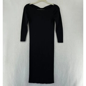 Zara Dress Women's S Black Knit Boat Neck Twist Keyhole Back Bodycon Midi Dress